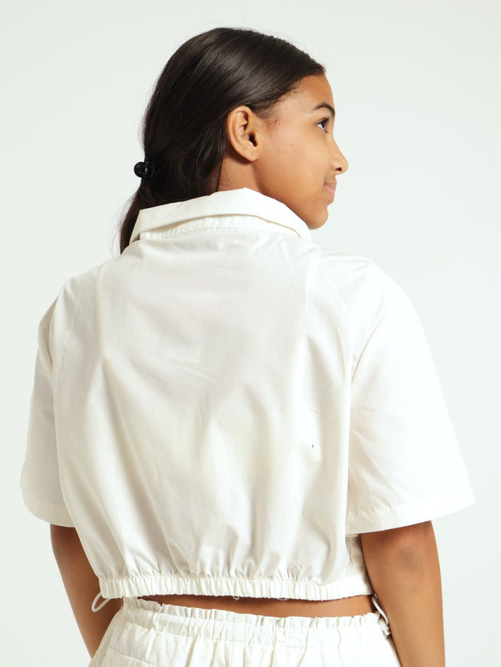 Girls Boxy Woven Shirt Set - White