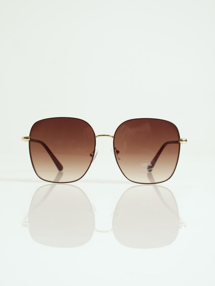 Shiny Metal Frame Sunglasses With Gradient Lens - Gold