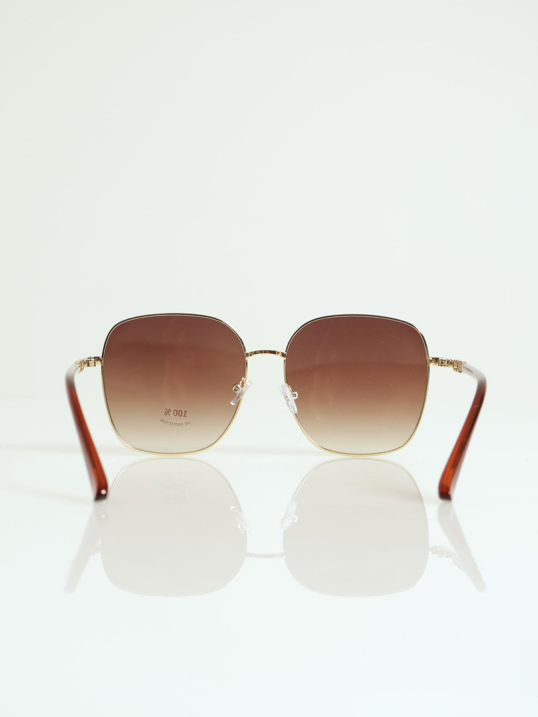 Shiny Metal Frame Sunglasses With Gradient Lens - Gold