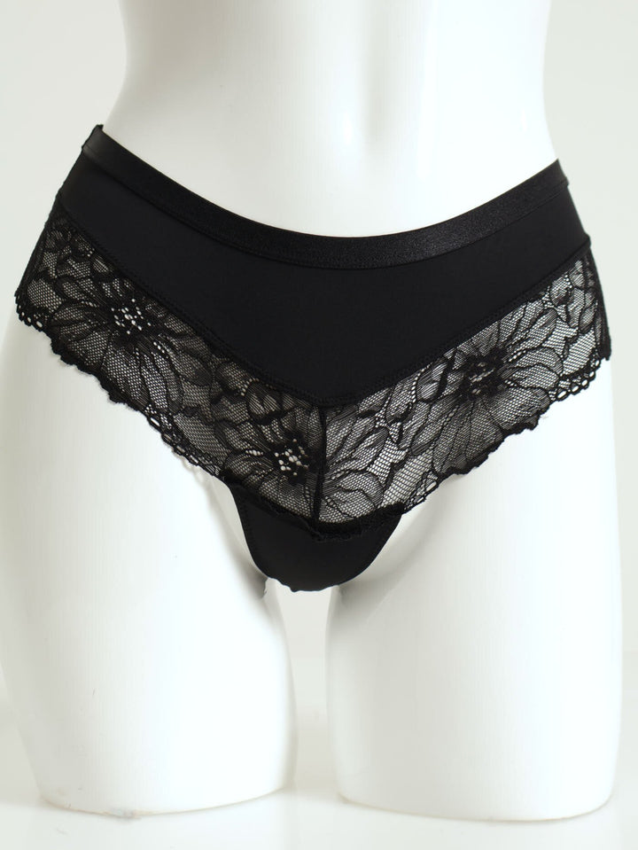 Lace Inset Thong - Black