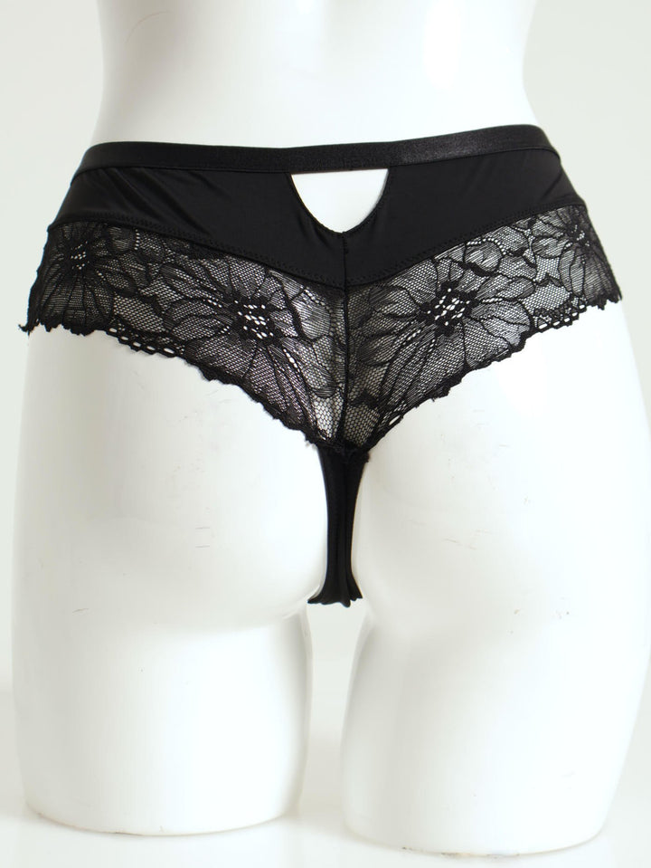 Lace Inset Thong - Black