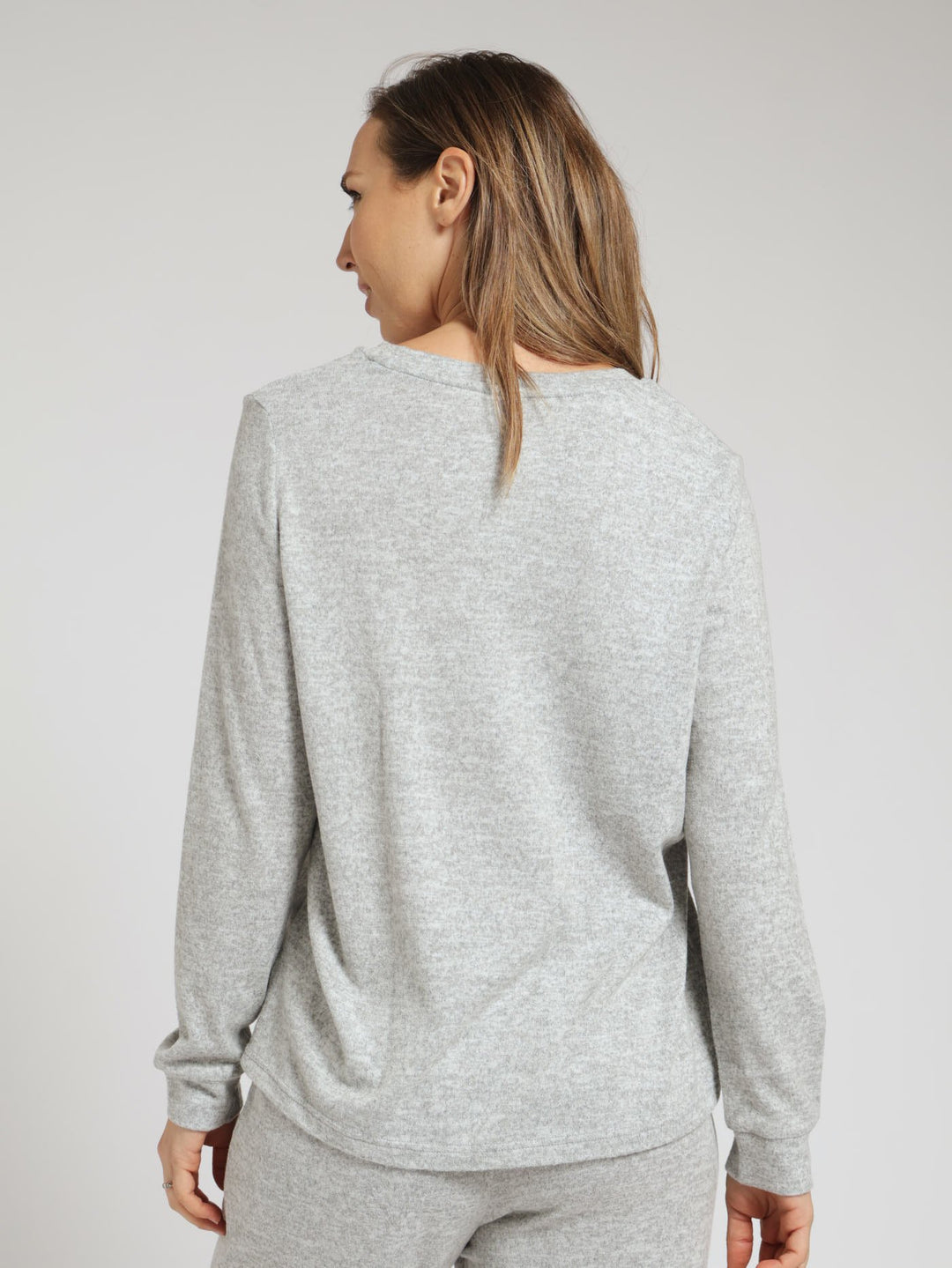 Long Sleeve Pullover Textured Pj Top - Grey Melange