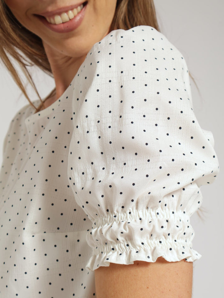 Puff Sleeve Blouse - Black/Beige