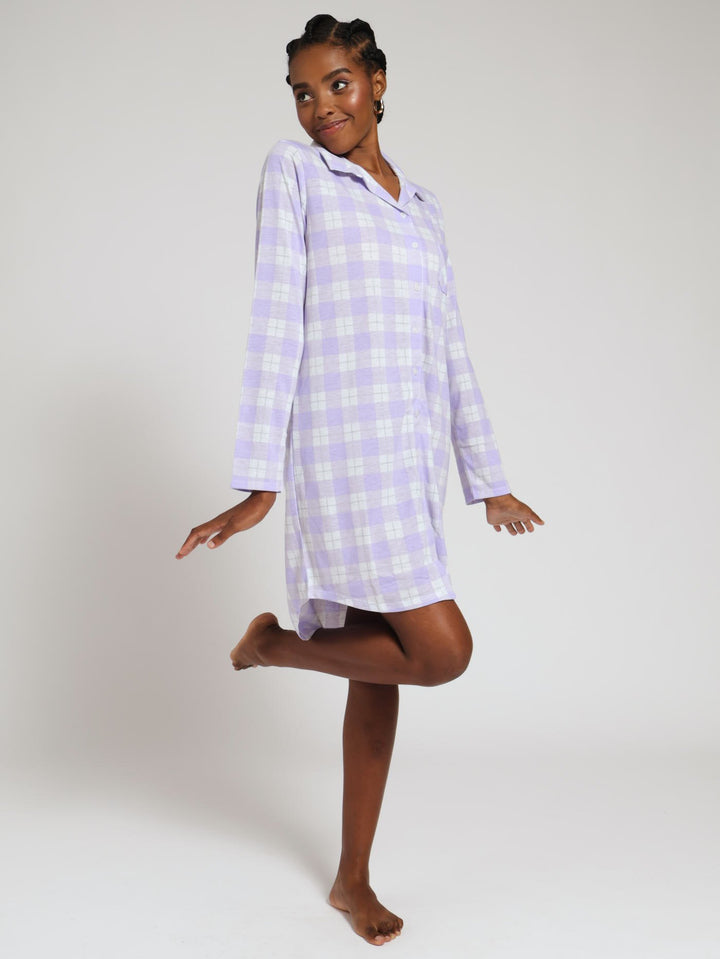 Long Sleeve Button Throught Knit Sleepshirt - Purple