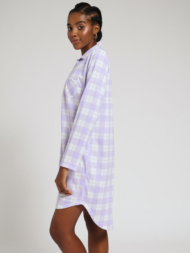 Long Sleeve Button Throught Knit Sleepshirt - Purple