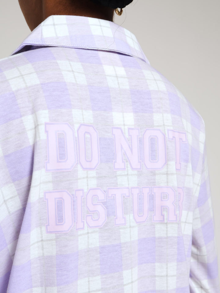 Long Sleeve Button Throught Knit Sleepshirt - Purple