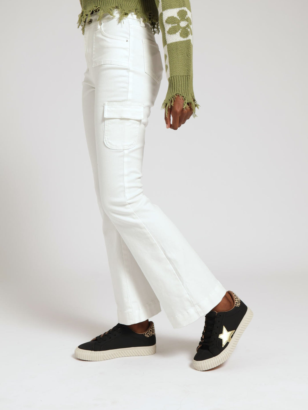 Cargo Mini Pocket Flareleg Jeans - White