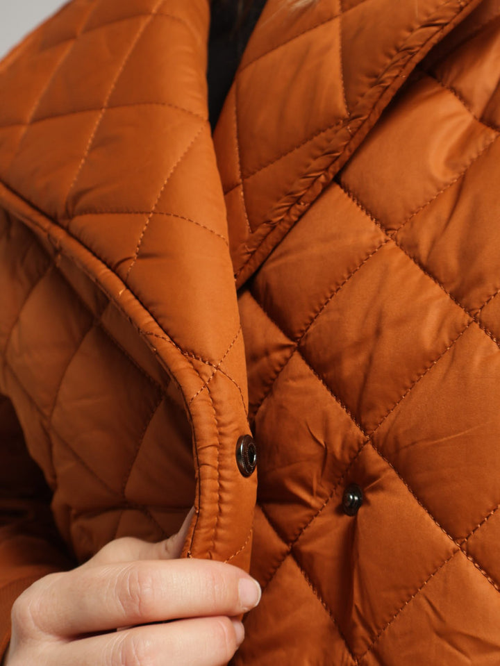 Wide Shawl Collar Quilted Bomber Jacket - Caramel