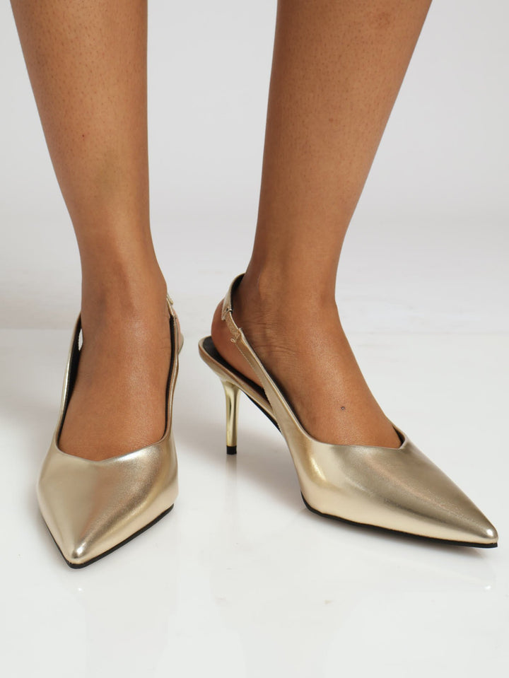 V-Cut Sling Back Kitten Heel - Gold