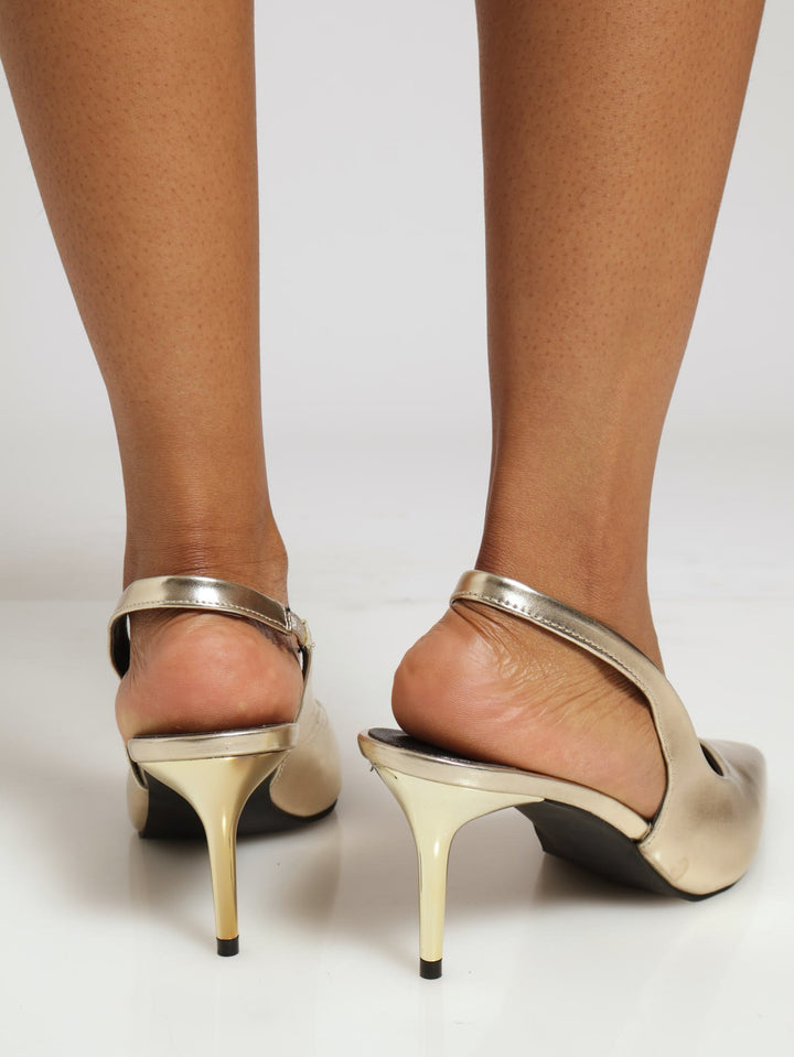 V-Cut Sling Back Kitten Heel - Gold