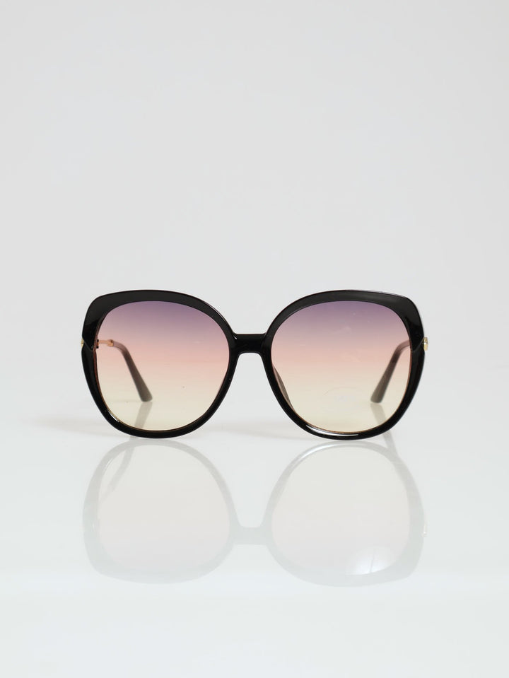Round Frame Rainbow Grad Lense Sunglasses - Black