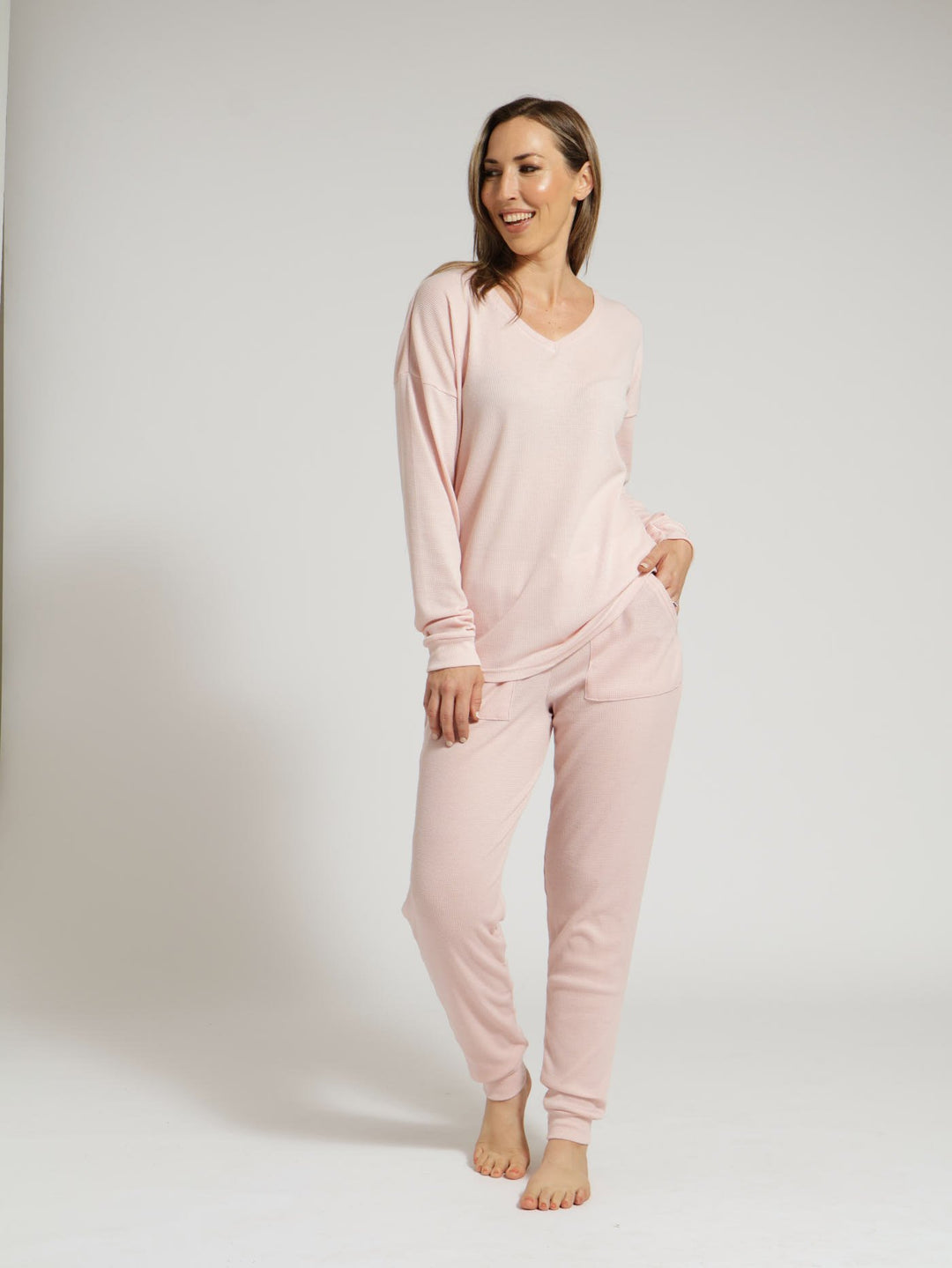 Long Sleeve Pullover Textured Waffle PJ Top - Pink