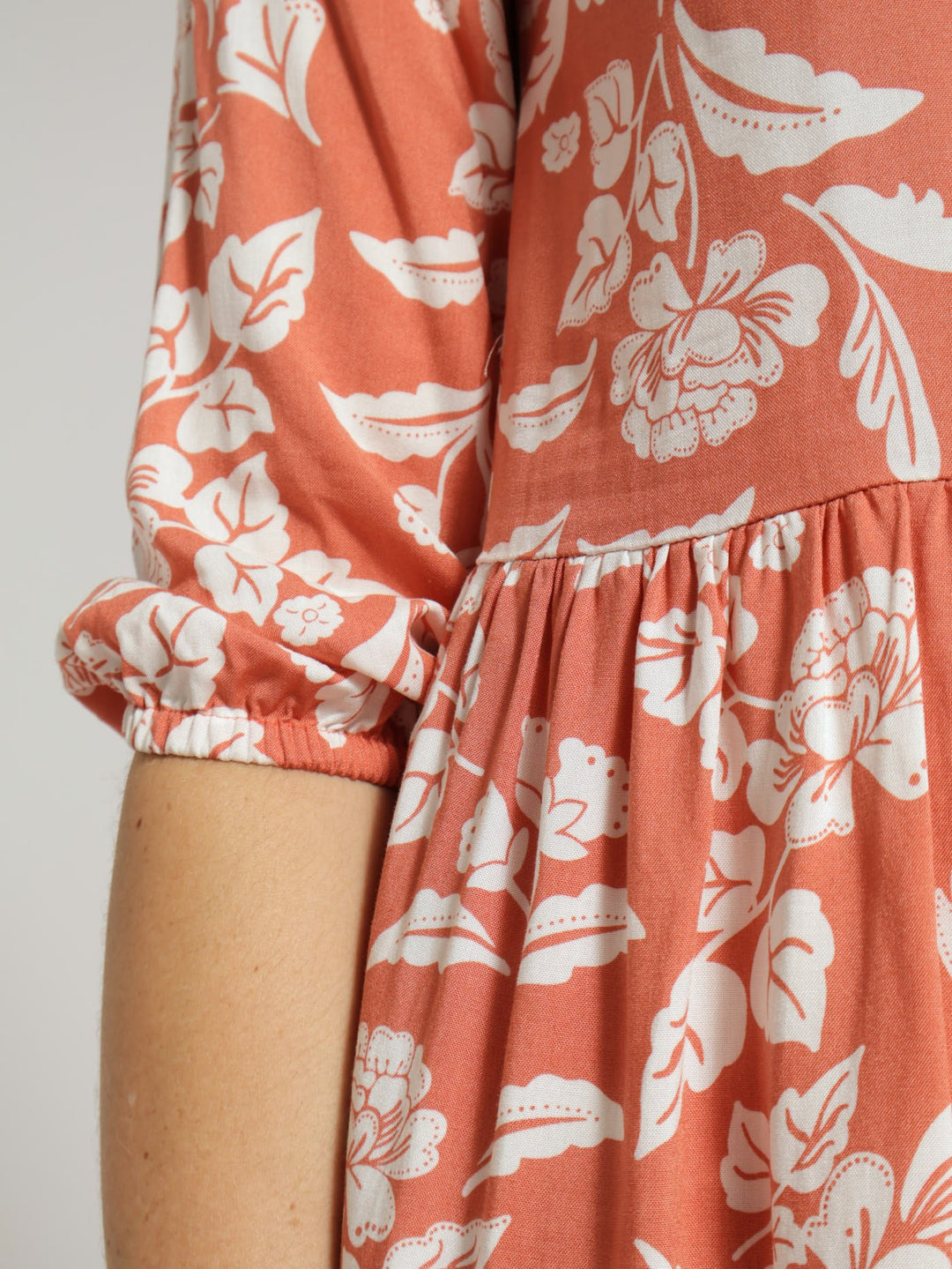 3/4 Sleeve Tiered Mini Dress - Terracotta
