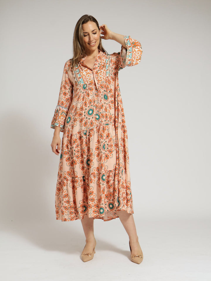 3/4 Sleeve Mosaic Floral Tent Dress