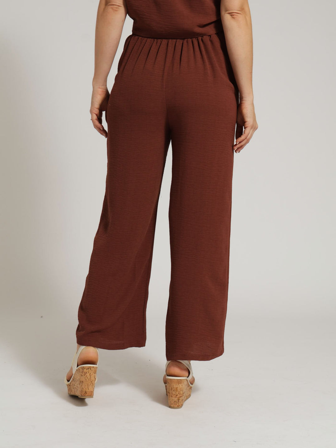 Pintuck Pull-On Wideleg Pants With Pockets - Rich Cocoa