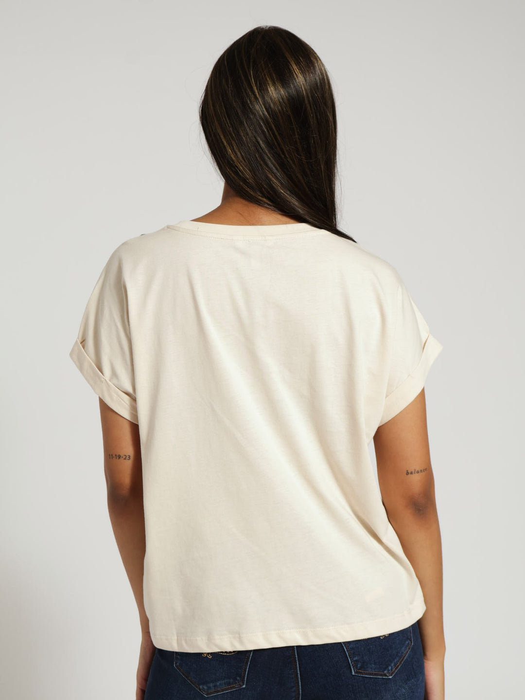Diana Boxy Logo Tee With Shoulder Poppers - Stone