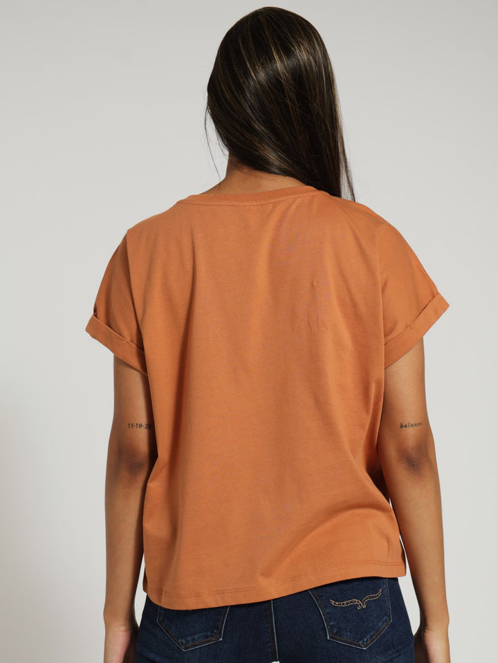 Diana Boxy Logo Tee With Shoulder Poppers - Caramel