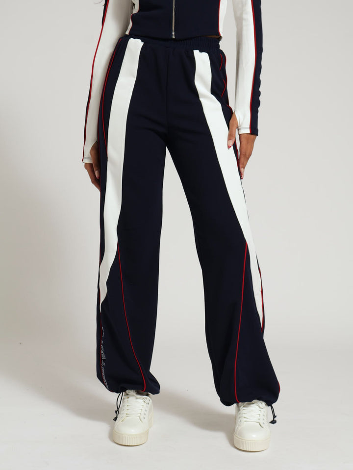 Wide Leg Tracksuit Pants With Drawcord Hem - Navy/White