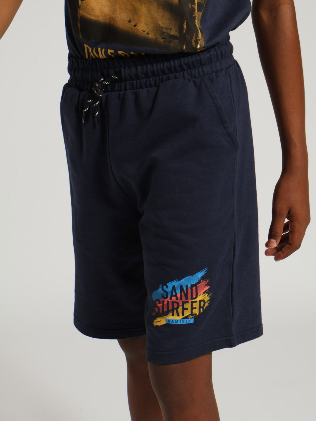 Boys Fleece Print Shorts - Navy