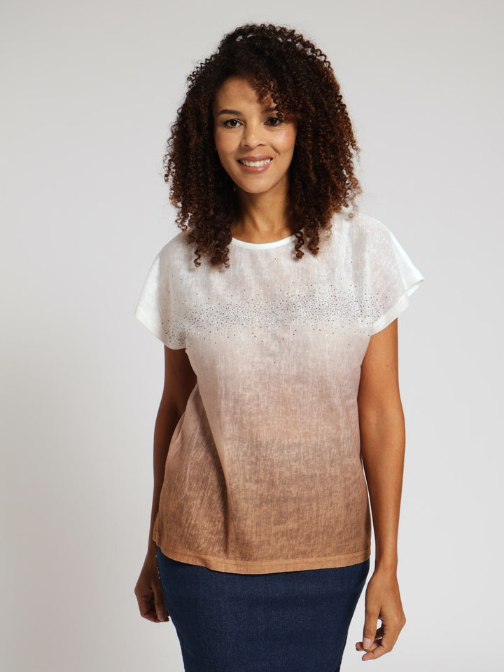 Ombre Knit Top With Studs - Camel