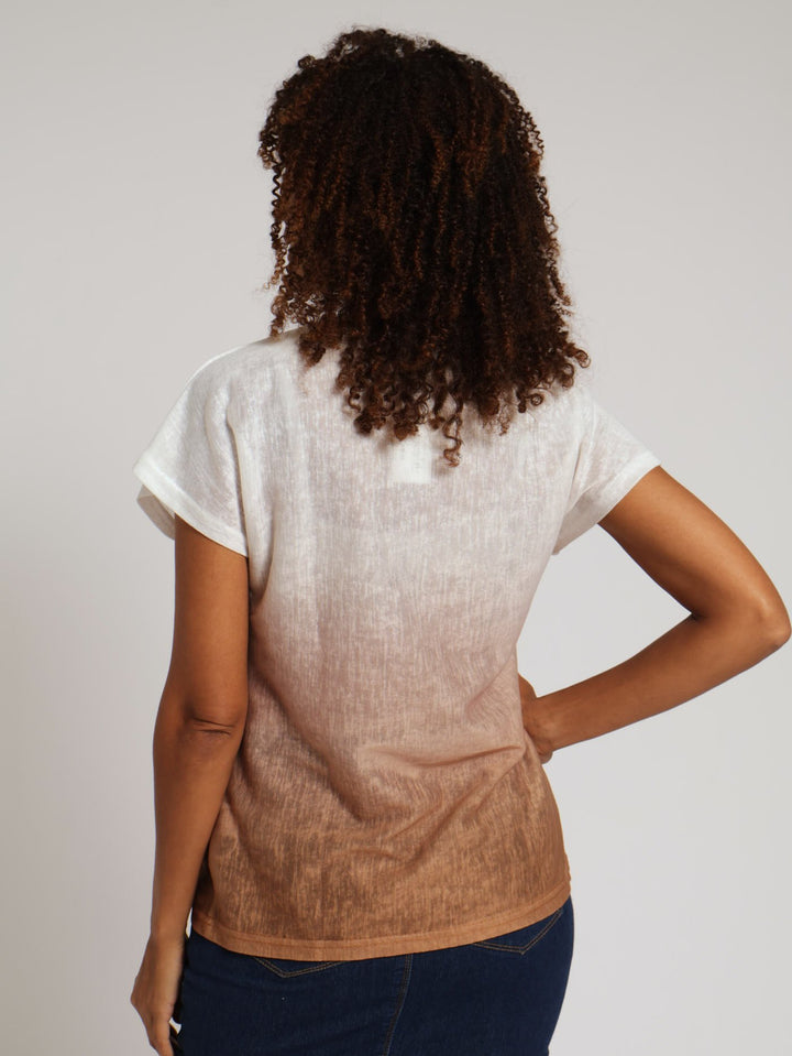 Ombre Knit Top With Studs - Camel