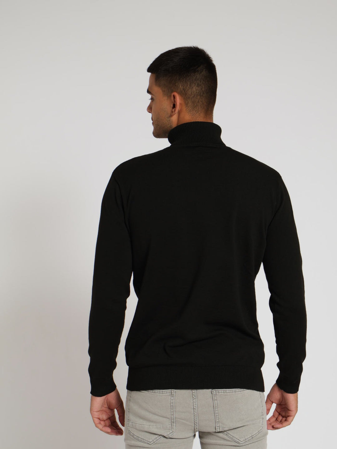 Fine Gauge Polo Neck Top - Black