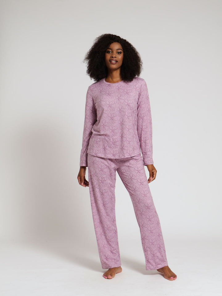 Long Sleeve Ditsy Top & Pants Sleep Set - Purple