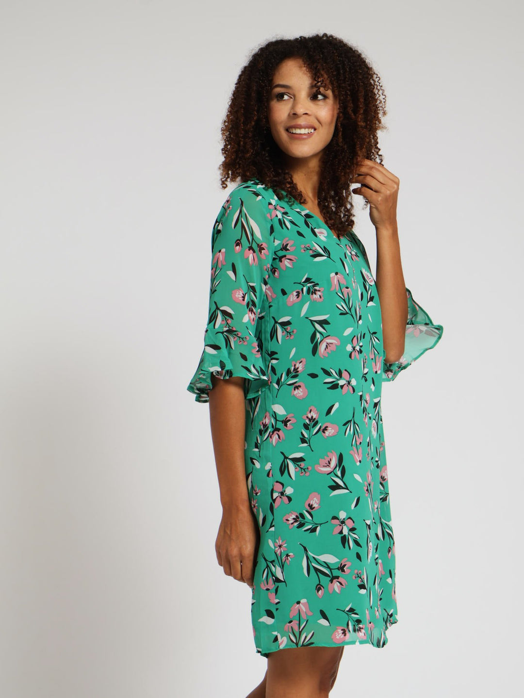 Single Layer Sleeve Shift Dress - Green