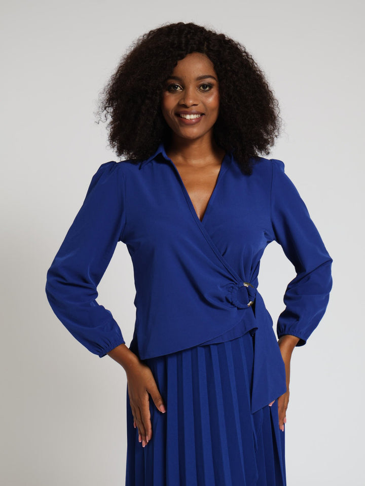 Wrap O-Ring Blouse - Cobalt