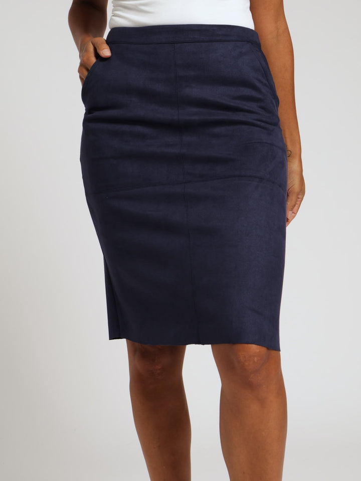 Suede Pencil Skirt - Navy