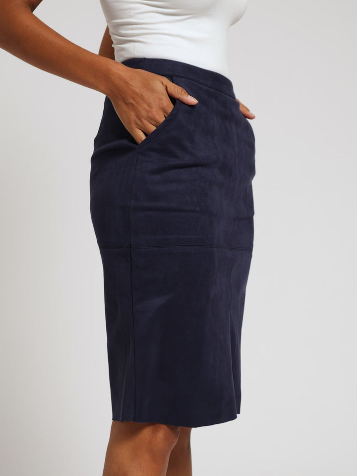 Suede Pencil Skirt - Navy