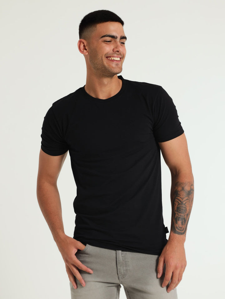 Cotton Lycra Slim Fit Tee - Black