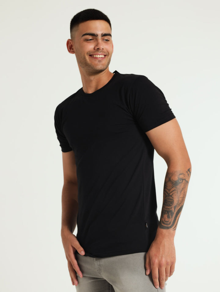 Cotton Lycra Slim Fit Tee - Black