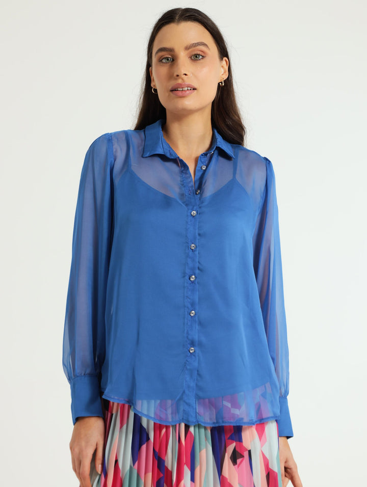 Organza Shirt - Cobalt