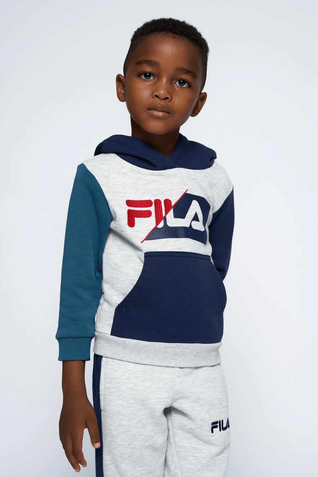 Boys Colour Block Meta Hoody - Grey Melange