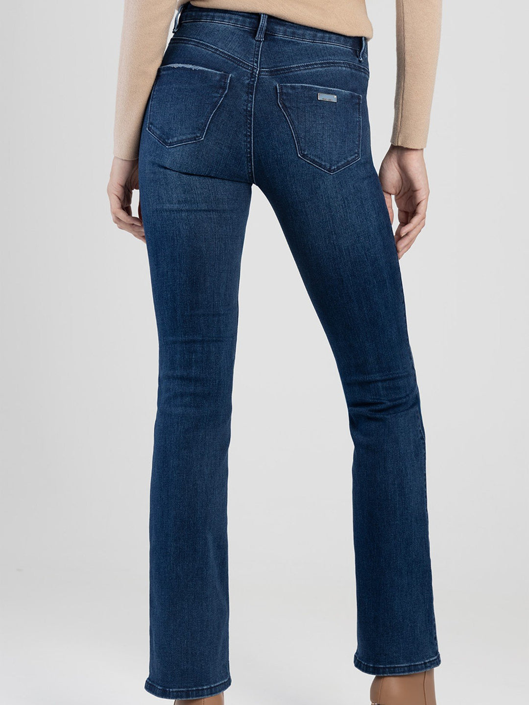 Axel Bootleg Denim Jean With Bling  - Mid Blue
