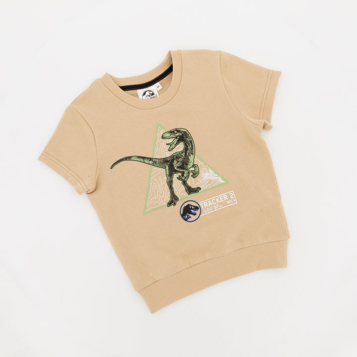 Pre-Boys Jurassic Park Short Sleeve Fleece Crew Neck T-Shirt-Brown