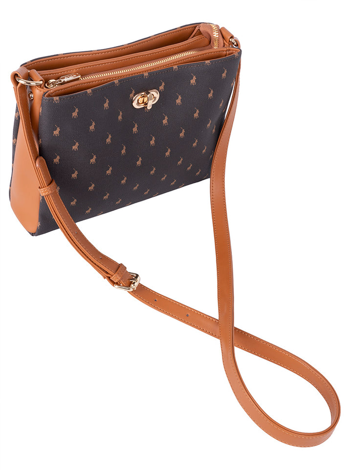 Iconic Multi Compartment Sling Bag - Brown