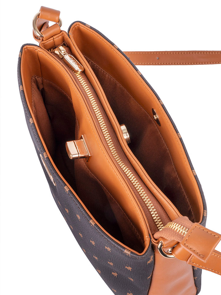 Iconic Multi Compartment Sling Bag - Brown