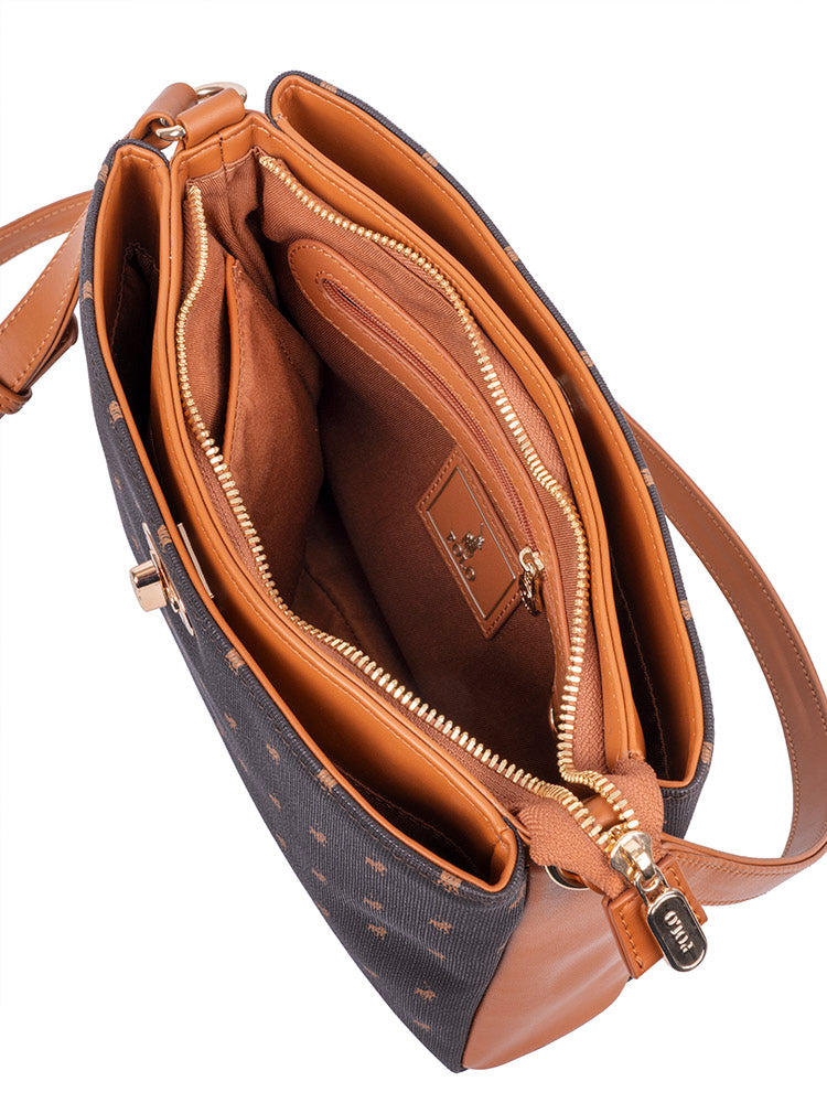 Iconic Multi Compartment Sling Bag - Brown