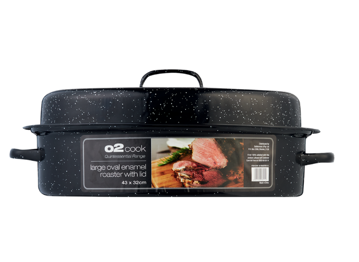 Large Cook Oval Enamel Roaster With Lid 43x32 - Black