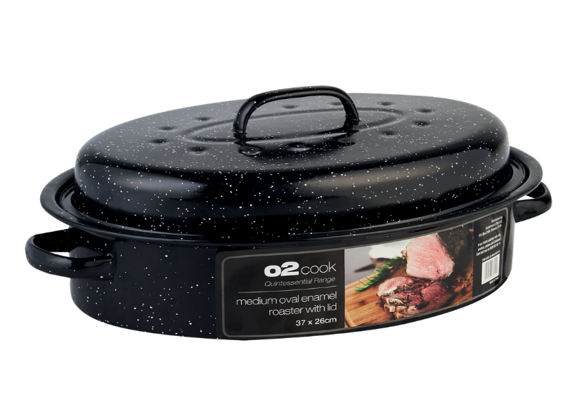 Large Cook Oval Enamel Roaster With Lid 43x32 - Black