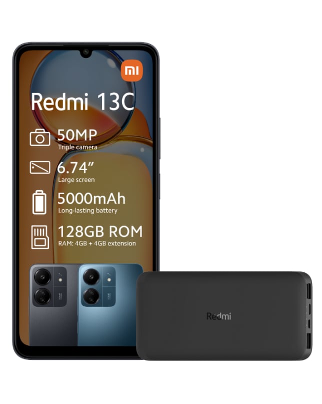 Redmi 13C 128GB Dual Sim Black Cellphone + Free 10000mAh Redmi Powerbank