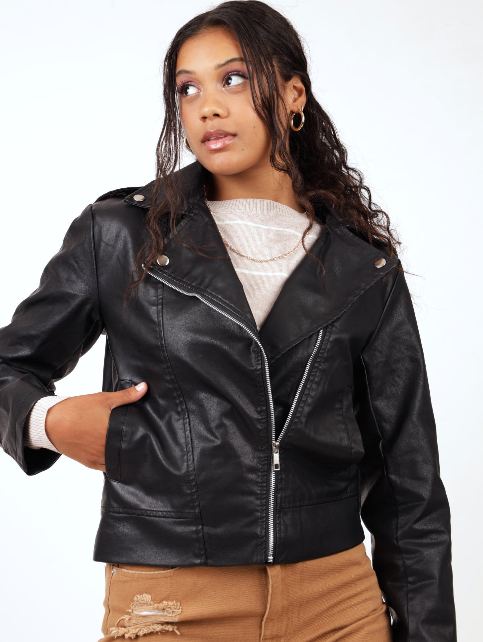 Pu biker jacket ladies online