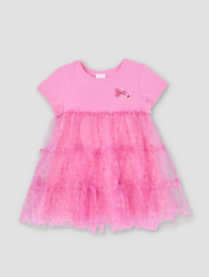 Baby Girls Printed Tiered Party Dress - Pink